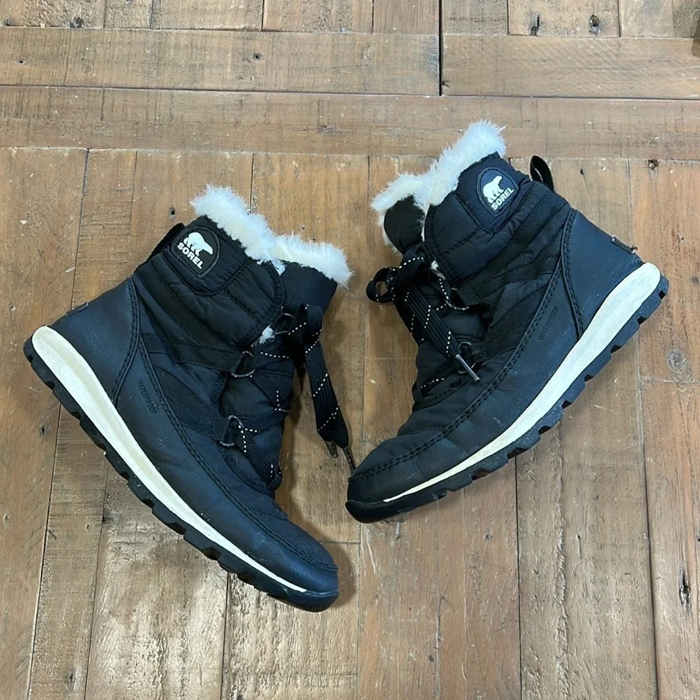 Sorel Whitney black faux fur winter boots